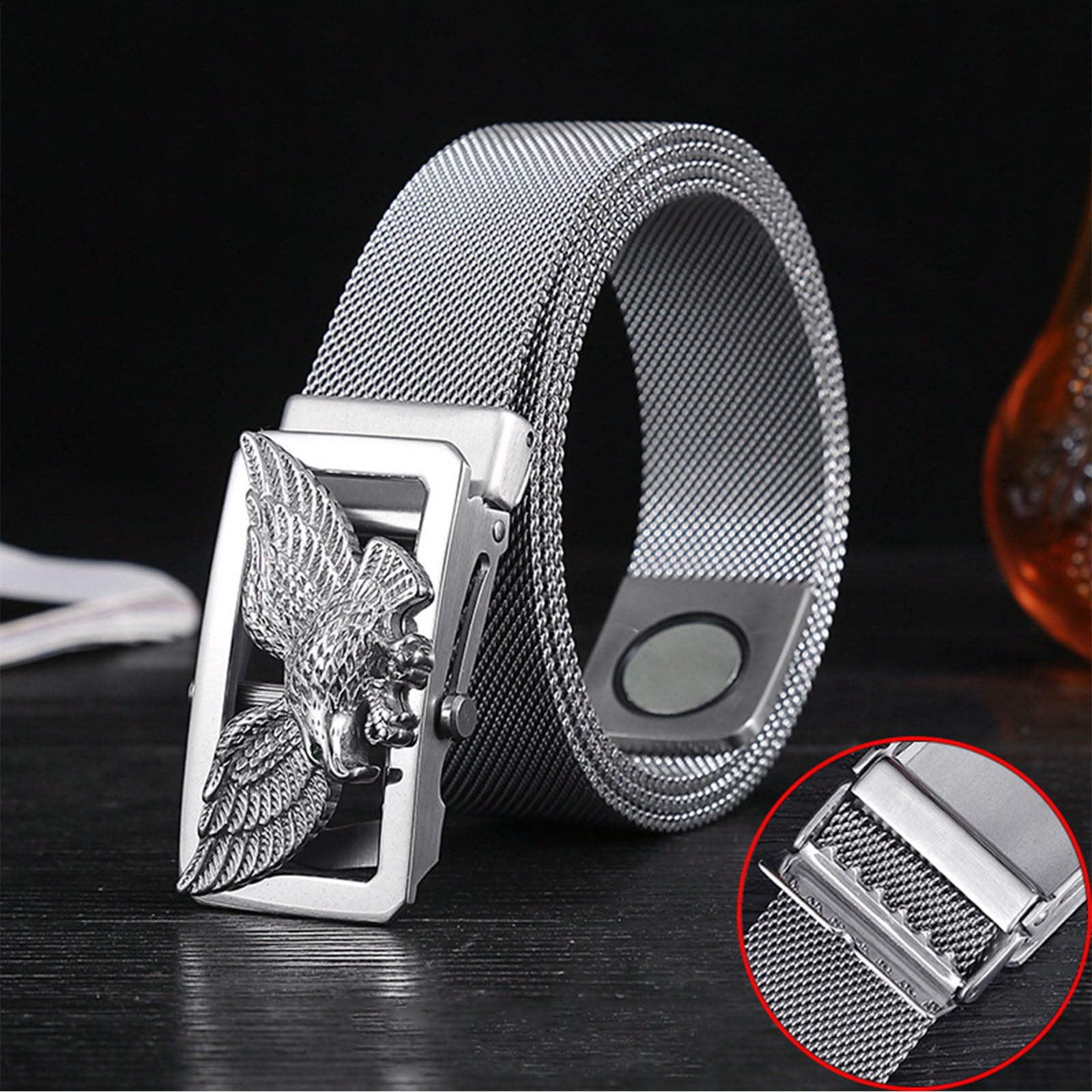 Ceintures tressées en acier inoxydable pour hommes, ceinture magnétique en métal avec boucle automatique en acier inoxydable à motif animal 3D