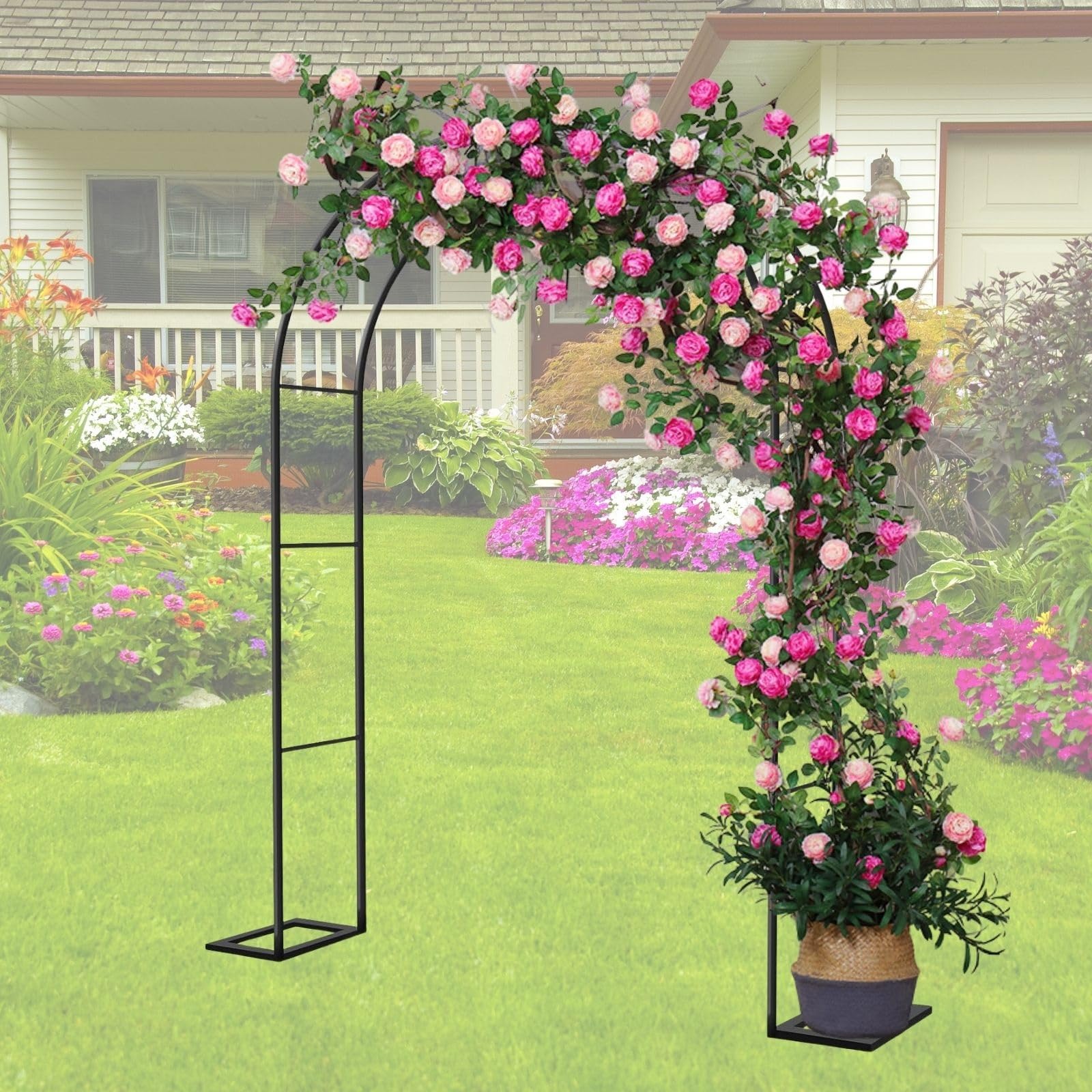 Arco de jardín de metal de 3m de altura con soporte robusto para rosales y hortalizas