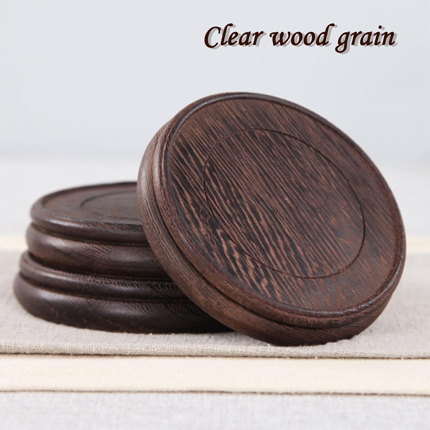 GOLDY&WENDY Oriental Round Carving Crafted Wooden Pedestal, Brown Rosewood Furniture Decoration (4.3" Inside Diameter)