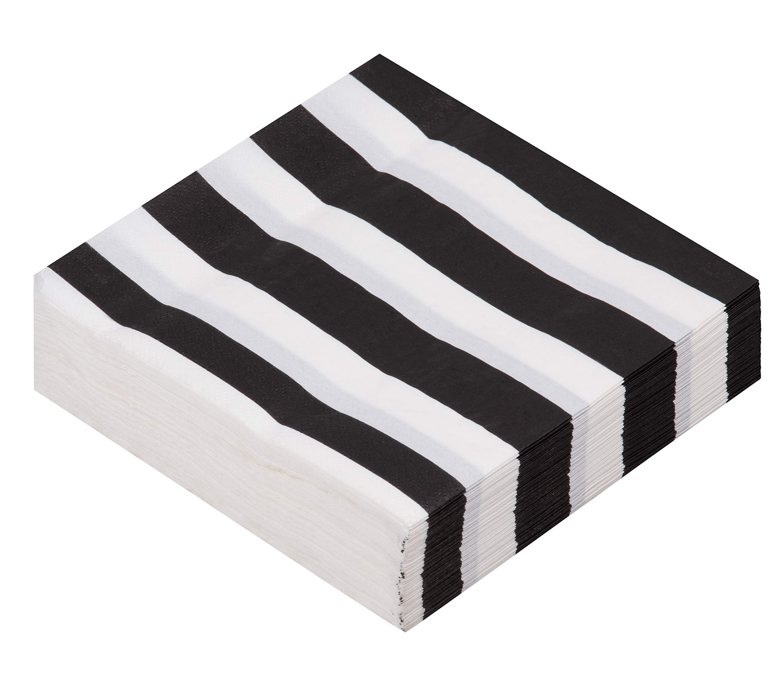 Lot de 150 serviettes de table jetables en papier - Pour anniversaire d'enfant - 2 plis - Motif rayé noir et blanc - Dépliées - 33 x 33 cm - Pliées - 16,5 x 16,5 cm