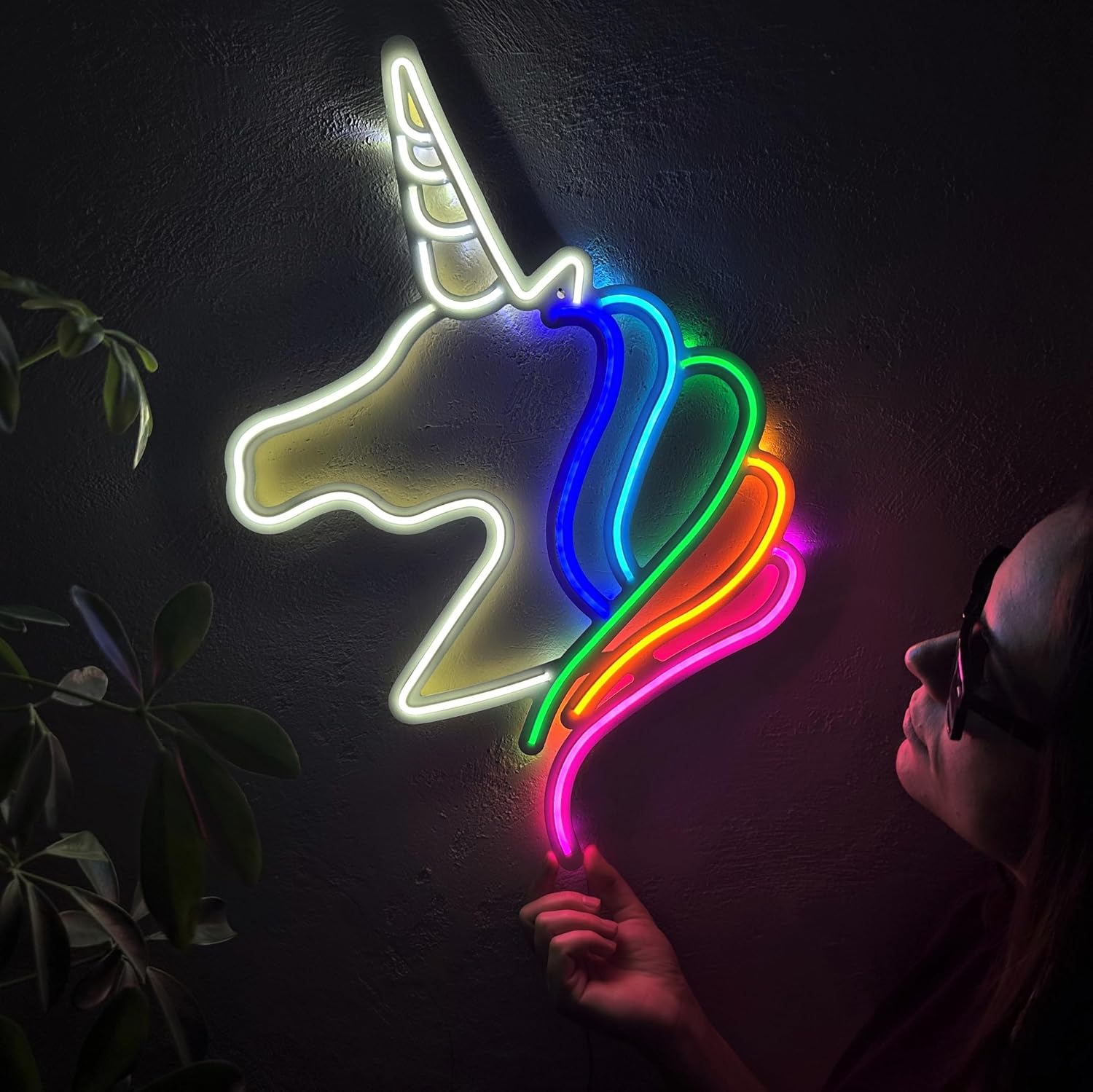 Unicorn Neon Metal Wall Art, Neon Unicorn Sign, Led Unicorn Decor for Home, Neon Wall Stripes on Metal Decor, Kids Room Decoration (Without Remote Control)