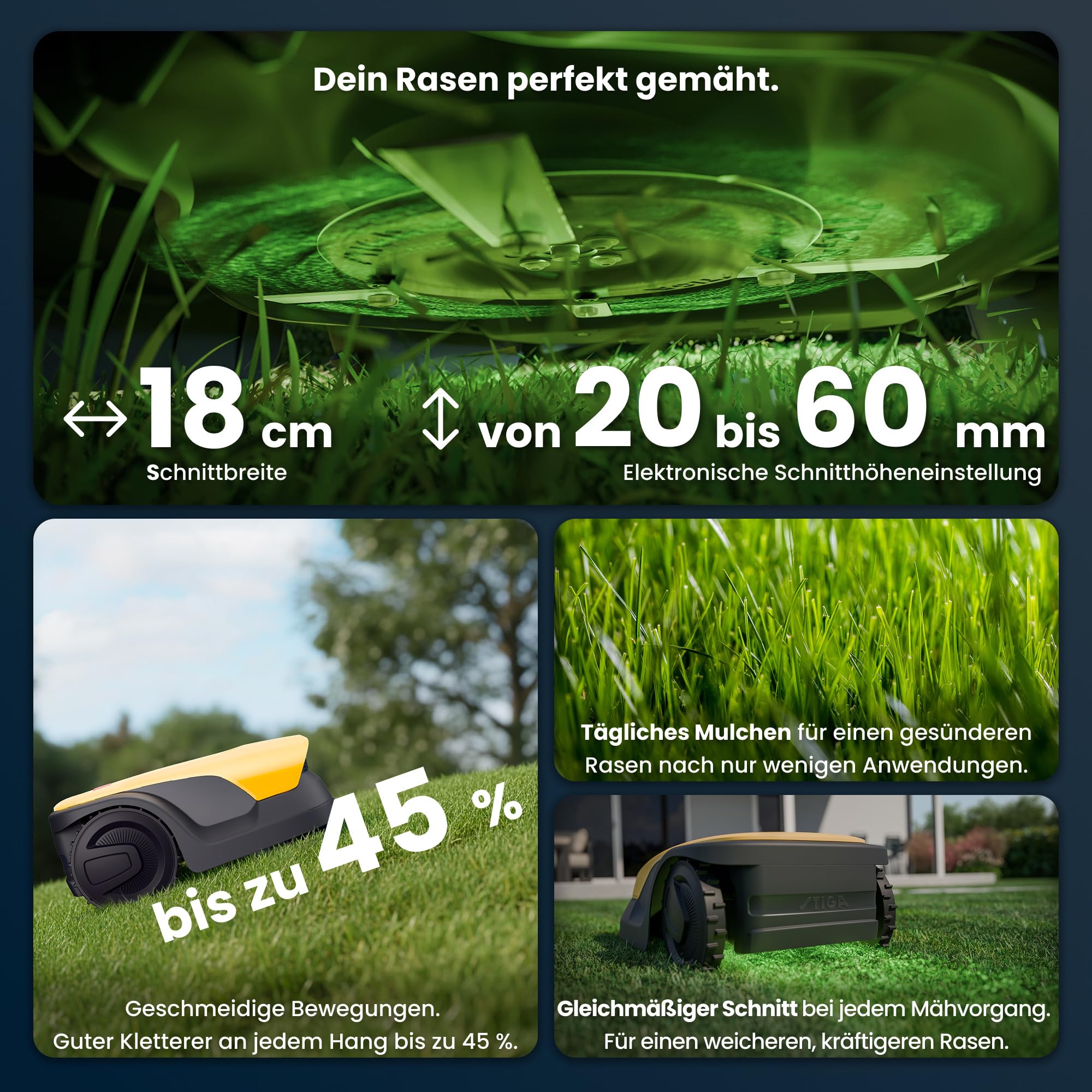 STIGA A 10v a Rasenmäher-Roboter, 25,2 V, 18 cm – KI-integrierte Kamera, App-gesteuert – Rasenflächen bis 1.000 m²
