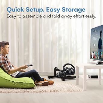 flybold Racing Steering Wheel Stand - Adjustable Gaming Wheel Mount for Logitech, Thrustmaster, and Fanatec Wheels - Includes Gear Shifter Mount, Pedal Support - Foldable, Easy Storage, 19x25x4-Inch