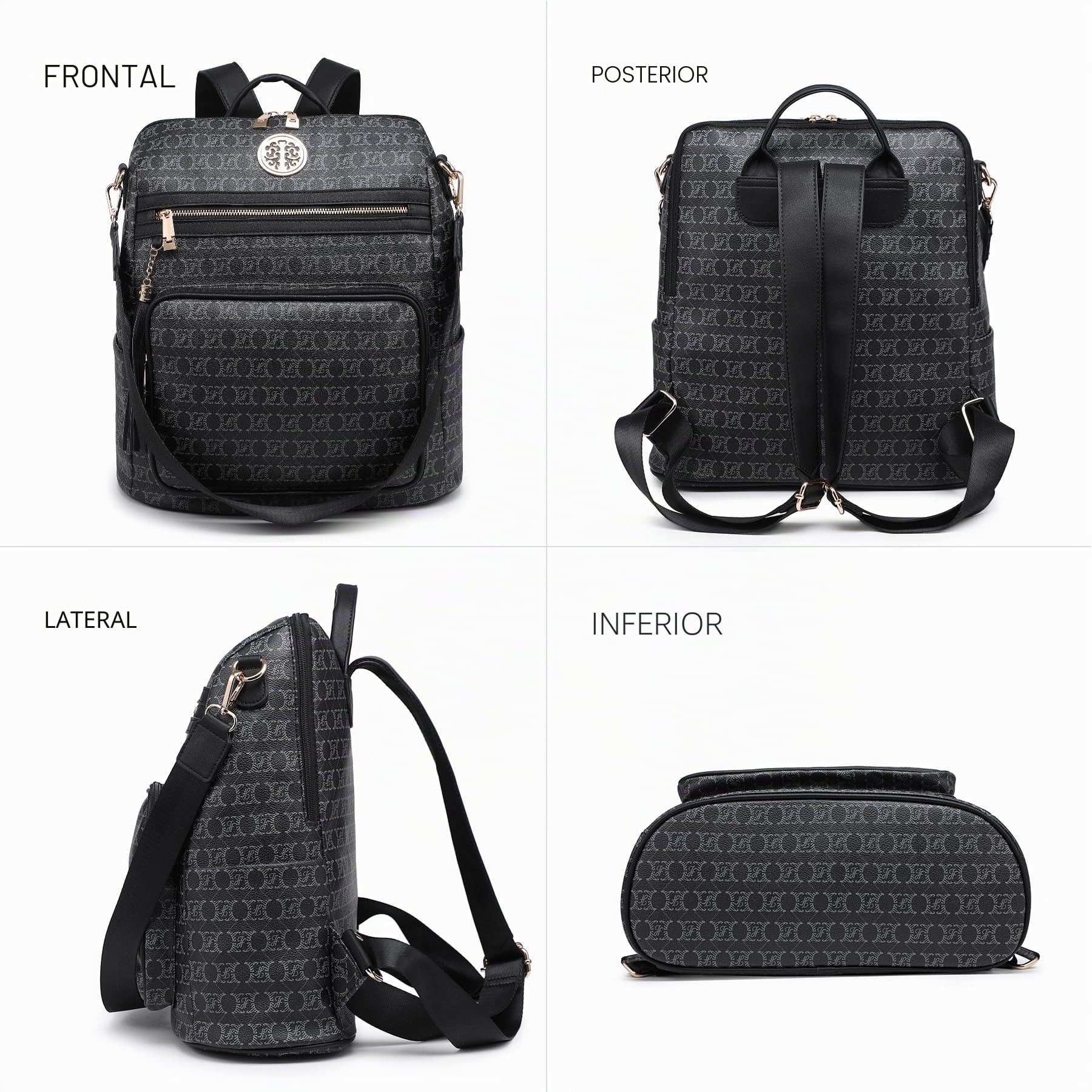 MKP COLLECTION Mochila de moda para mujer, convertible, grande, mochila de viaje, bolsa de hombro, bolso de mano, juego de 2 piezas con borla