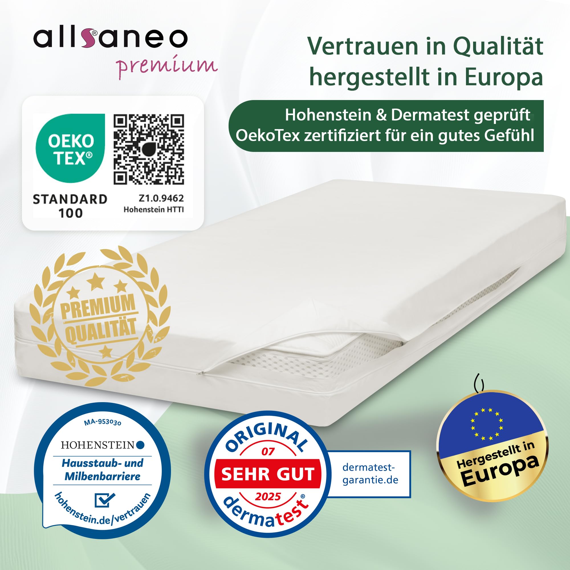 allsaneo Premium Allergiker Matratzenbezug 140x200x24 cm | Allergie Bezug extra weich und leicht | Anti Milben Encasing | Milbenschutz | allergendichter Zwischenbezug | Hohenstein Zertifiziert