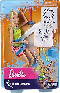 Barbie Olympic Games Tokyo 2020 Sport Climber Doll with Uniform, Tokyo 2020 Jacket, Medal, Harness, Weight and Climbing Clips for Ages 3 and Up