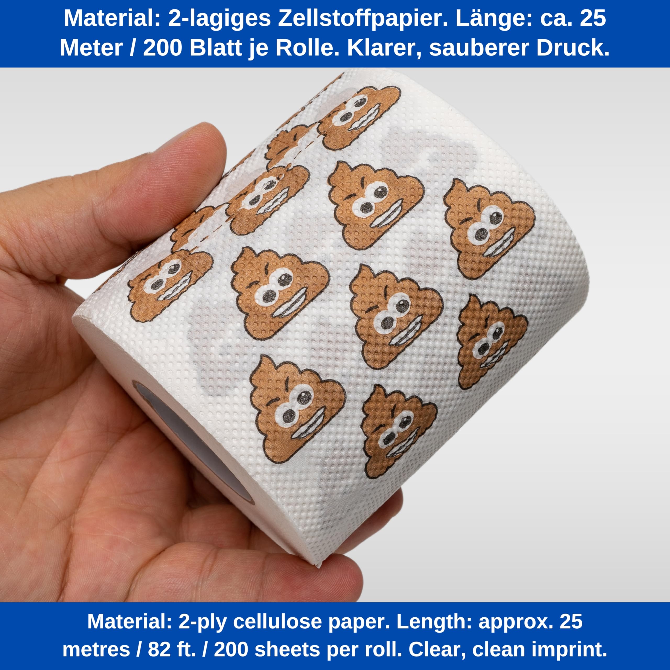 Poop Emoji papier toaletowy, 2 rolki, dla miłośników emotikonów Smiling Poops, dekoracja toalety na jubileusz, zabawny papier toaletowy, zabawny papier toaletowy, artykuł na prezent, dekoracja