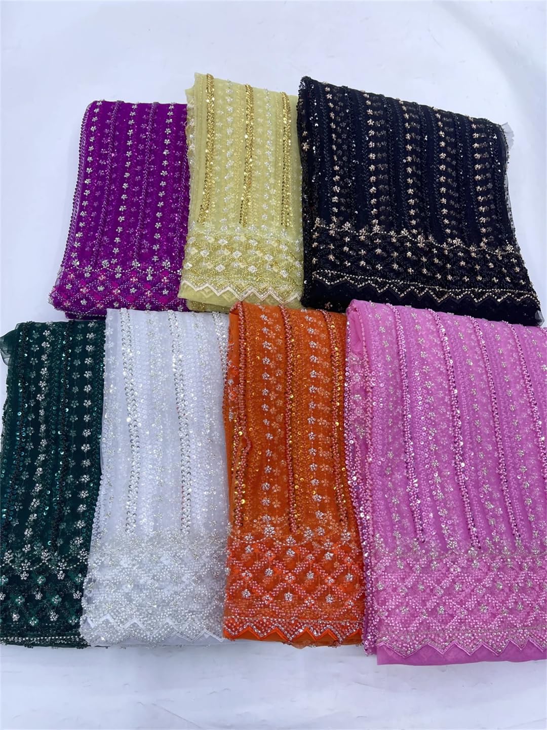 Tela de encaje de tul con cuentas y lentejuelas para vestido de fiesta