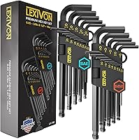 LEXIVON LX-132 26-Piece Metric & SAE Allen Hex Key Set | Long Arm Ball End S2 Steel Wrenches, Rust-Proof, Lifetime Warranty