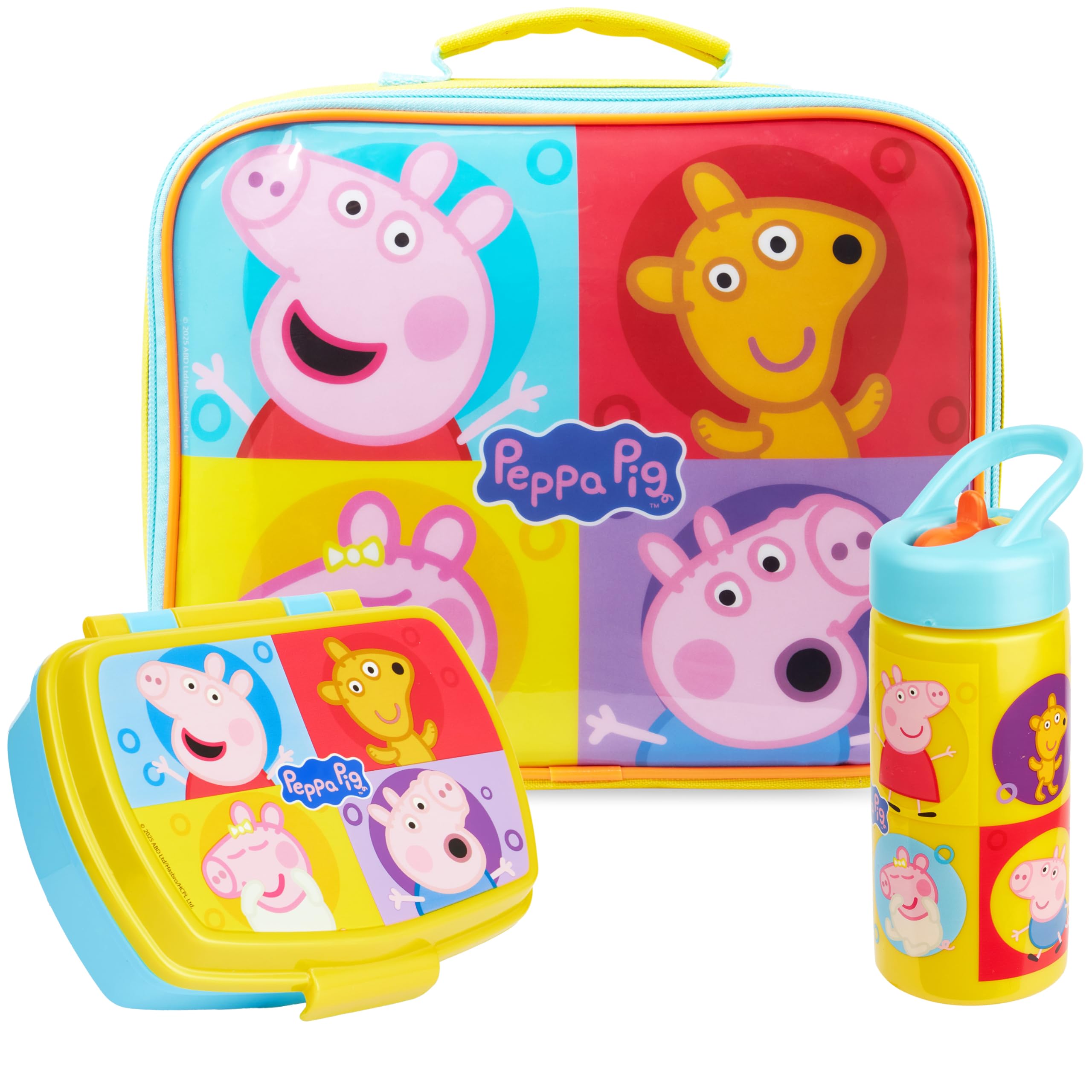 Get Trend Peppa Pig Insulated Lunch Bag Set for Girls, 3 Pcs Kids BPA Free Lunch Box 420ml Water Bottle with Straw & Food Bag, Picnic Travel Supplies, Nursery & School Essentials (Multi Peppa Pig)