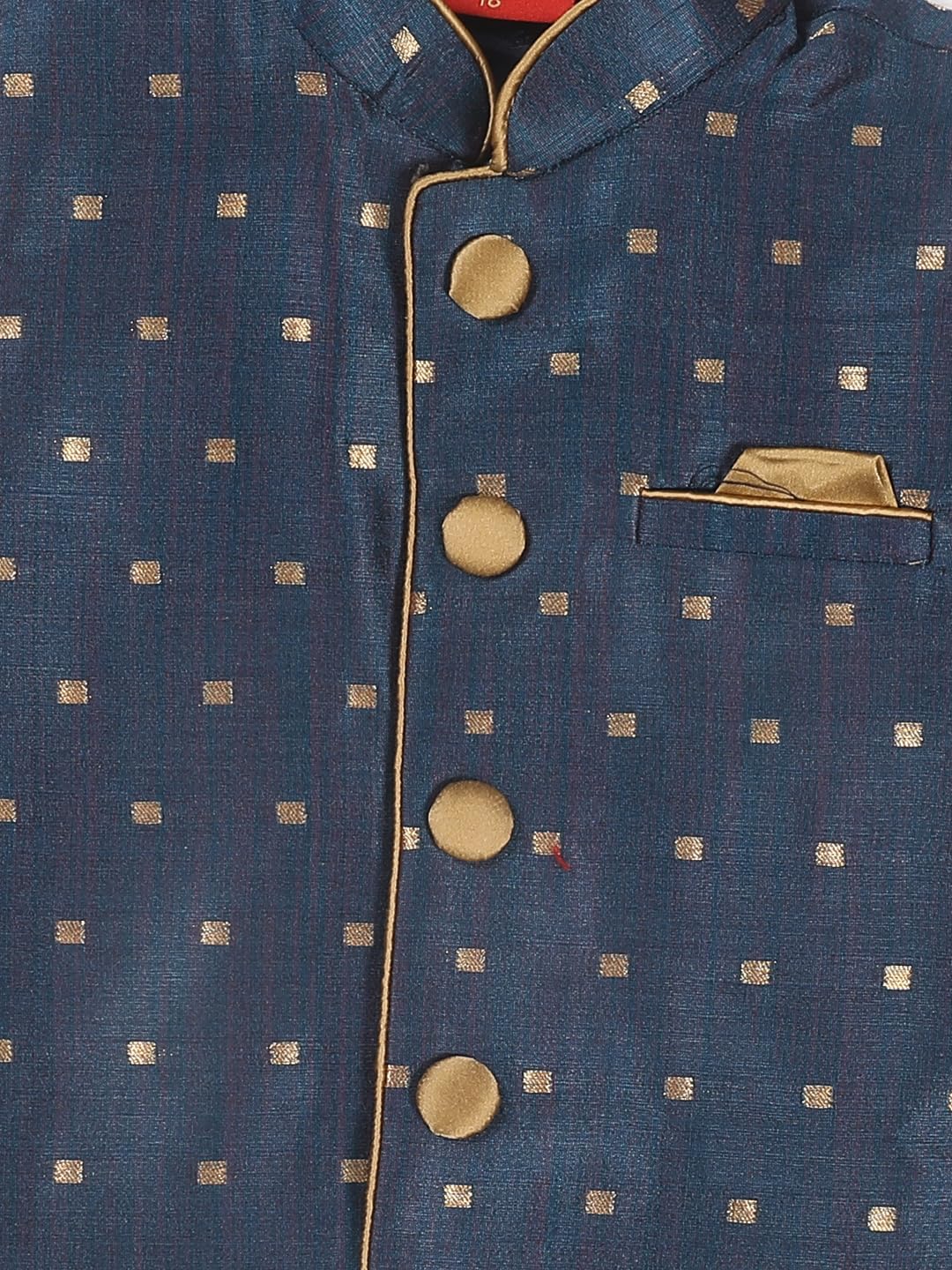 VASTRAMAY Infant Boys Persian Blue and Rose Gold Silk Blend Nehru Jacket_VSHISBJ009BU_16 2