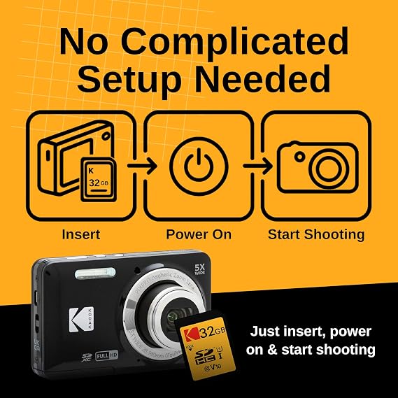 Digital Camera Set Bundle with Pixpro FZ55 Compact Digital Camera, 32gb SD Card, and Clikoze Cleaning Cloth (Black)