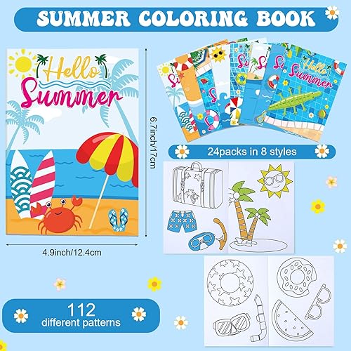 Miniatura 2 de Faccito 24 libros para colorear de playa de verano, mini libro de dibujo artístico a granel incluyendo piña, coco, flamenco, playa, piscina,