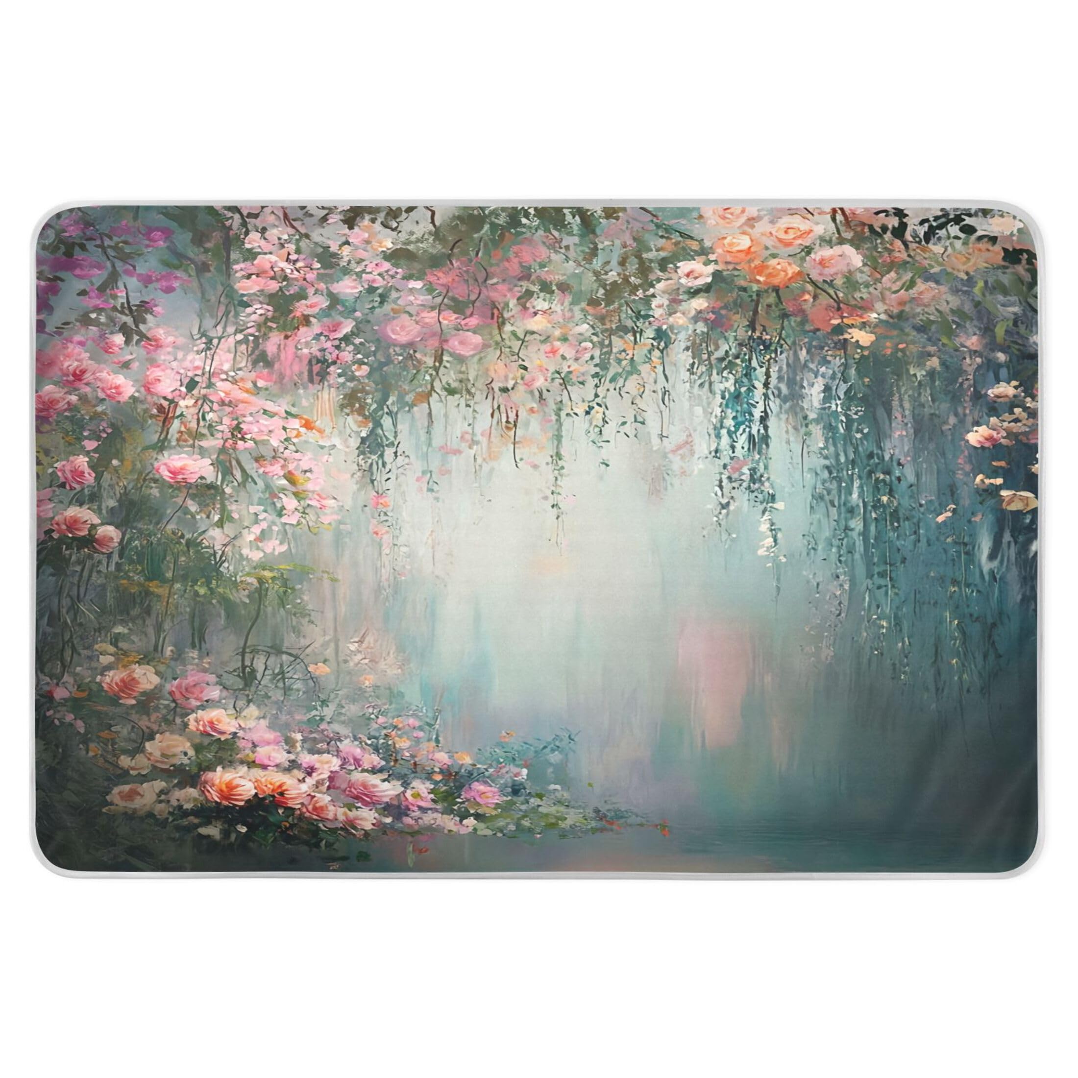 Takiito Dreamy Floral Garden Bed Pad Reusable Bed Underpad Washable Waterproof Leak-Proof Quick Dry Incontinence Pee Pad for Toddlers Kids Adults Pets 34x52 in