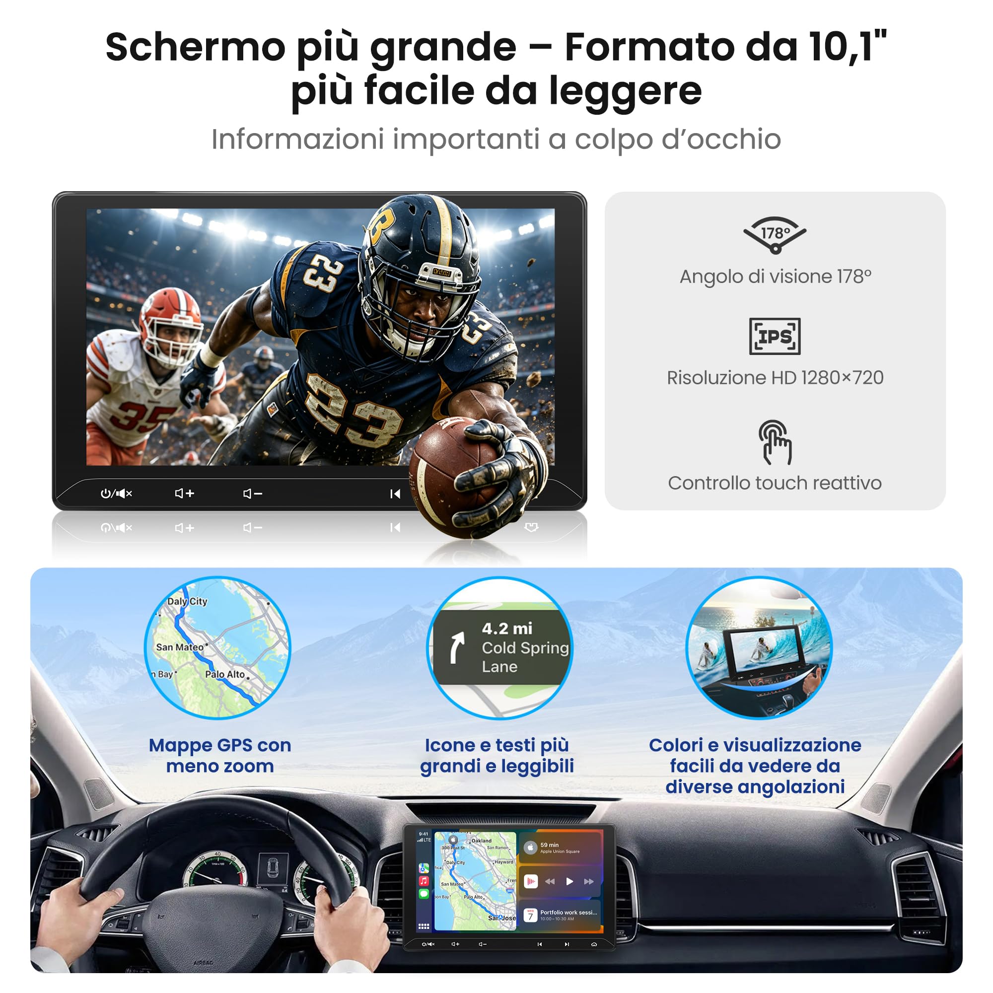 ATOTO F7 WE 10.1 Pollici Autoradio 2 DIN, CarPlay e Android Auto Senza fili | Schermo QLED Touchscreen, Doppio Mic, 4x29W RMS, 4V RCA, EQ 12 Bande, SWC, Split-Screen, Controllo al Volante, AUX/FM/AM