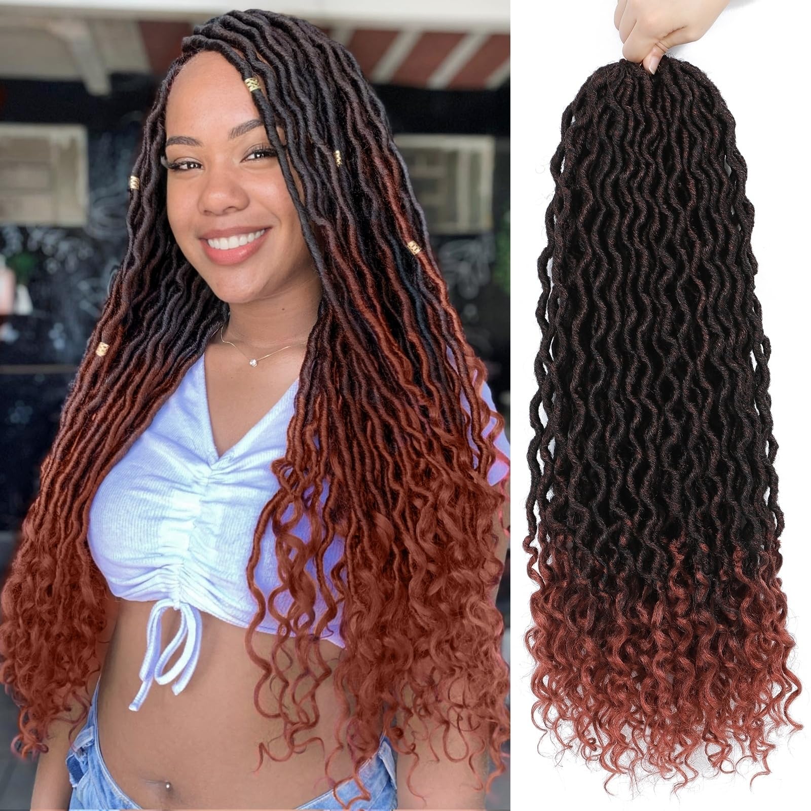 Faux Locs Crochet Hair 24 Inch 6 Packs Ombre Crochet Goddess Locs With Curly Ends Pre Looped Goddess Braids Crochet Hair For Black Women(1B/350, 24
