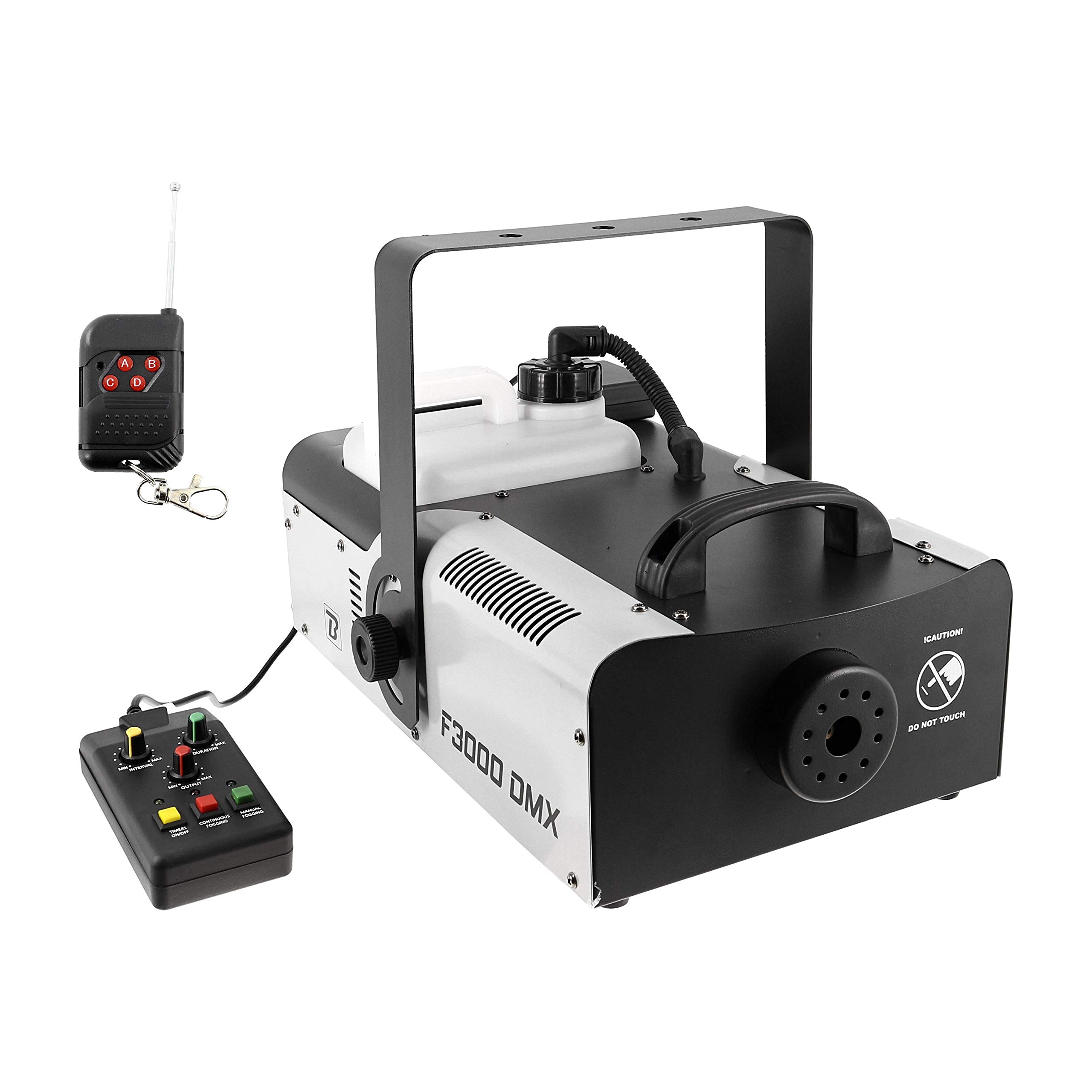 BOOMTONE Machine à fumée F3000 DMX, idéale pour mariage, soirées à thèmes, discothèque, fournie avec deux télécommandes 1 filaire et 1 sans fil, facile à transporter