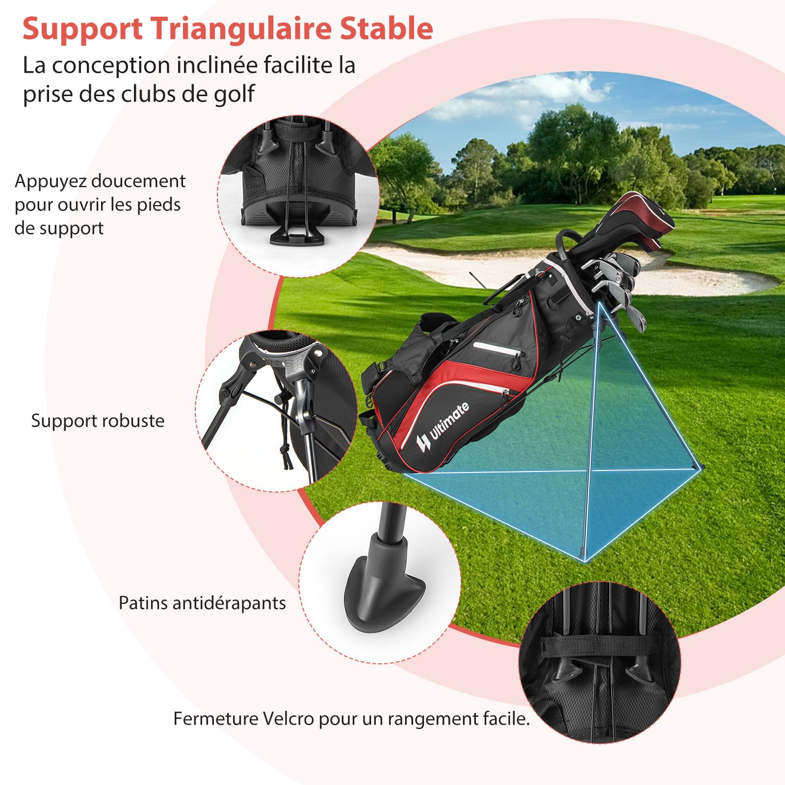GYMAX Sac de Golf Trépieds avec 14 Séparateurs et 6 Poches de Rangement, pour Boisson, Objets de Valeur, Vêtements, avec Sangle Double, Capuche Anti-Pluie