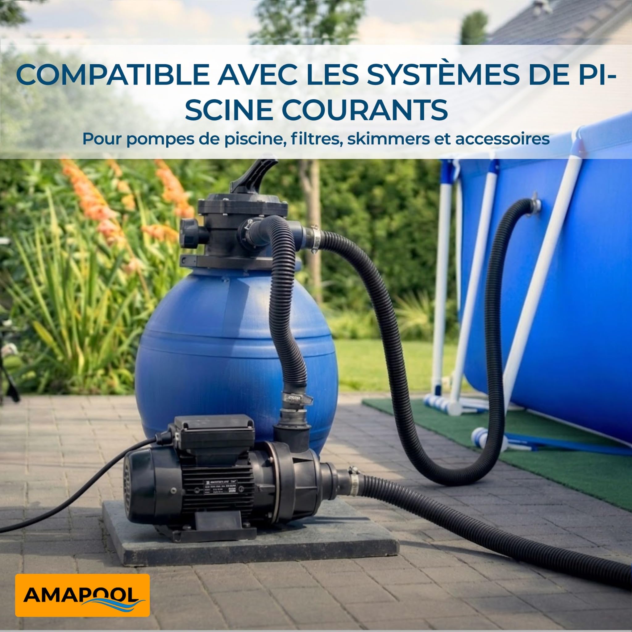 Amapool Tuyau de Piscine 38mm 12m Noir - Flexible pour Pompe et Filtre | Tuyau cannelé robuste pour skimmer et aspirateur, sécable tous les 1,5m, résistant aux UV et chlore, sans plastifiant