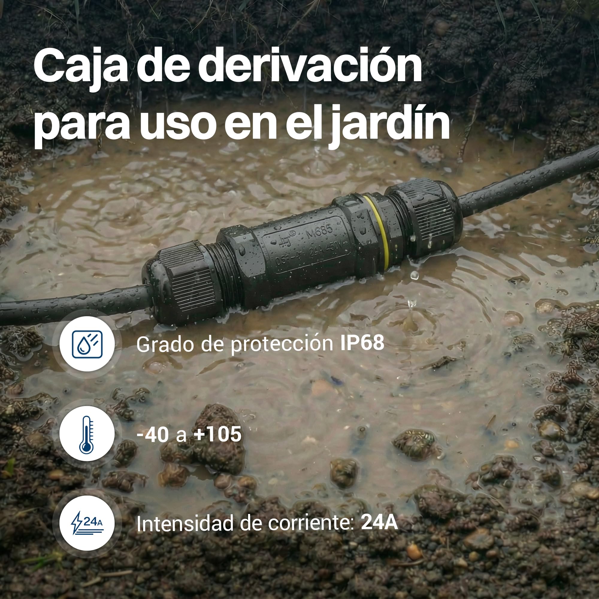 Intratec 10x Conectores de Cable Impermeables IP68 con 2 Entradas – Conector de 3 Polos 24A 450V AC para Instalación Fácil en Casa y Jardín, M25 Diámetro de Cable 4-14 mm