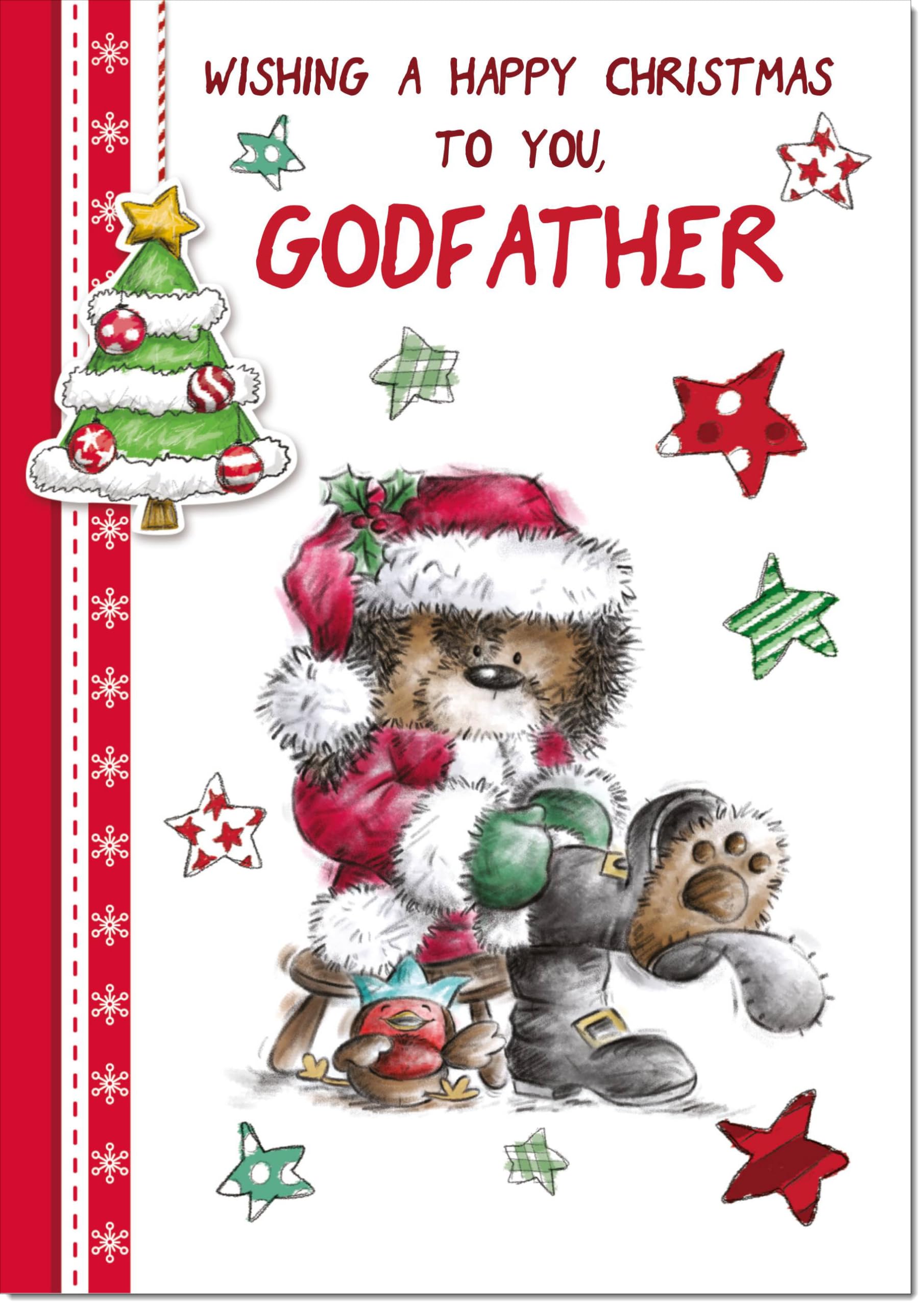 doodlecards Godfather Christmas Card Cute Bear Large A4 Size Christmas Card for Godfather with Plain Envelope — image 1