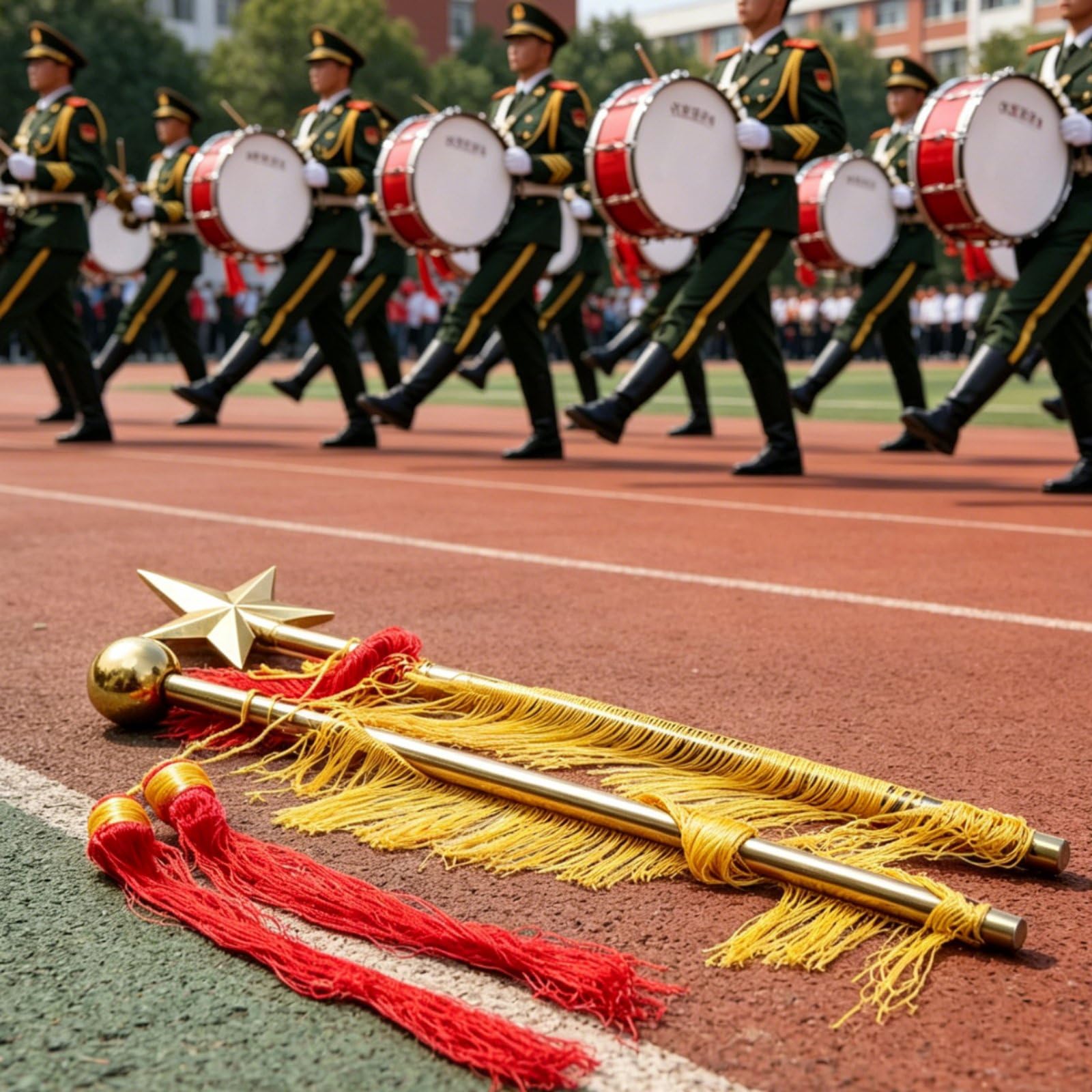 Tambourmajorstab Edelstahlkonstruktion Marschstab mit Stern Tambourstab für Tambourmajore, Kapellmeister, Musikfeste, Schulveranstaltungen, Silber