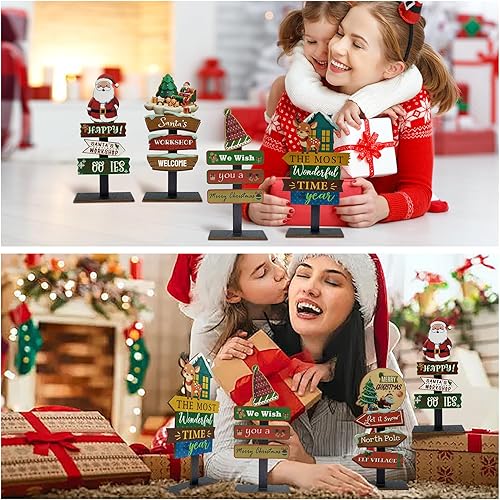 Miniatura 2 de 4 centros de mesa de Navidad para mesas, decoraciones de mesa de Navidad, decoraciones de Navidad para interiores, letreros rústicos de madera de