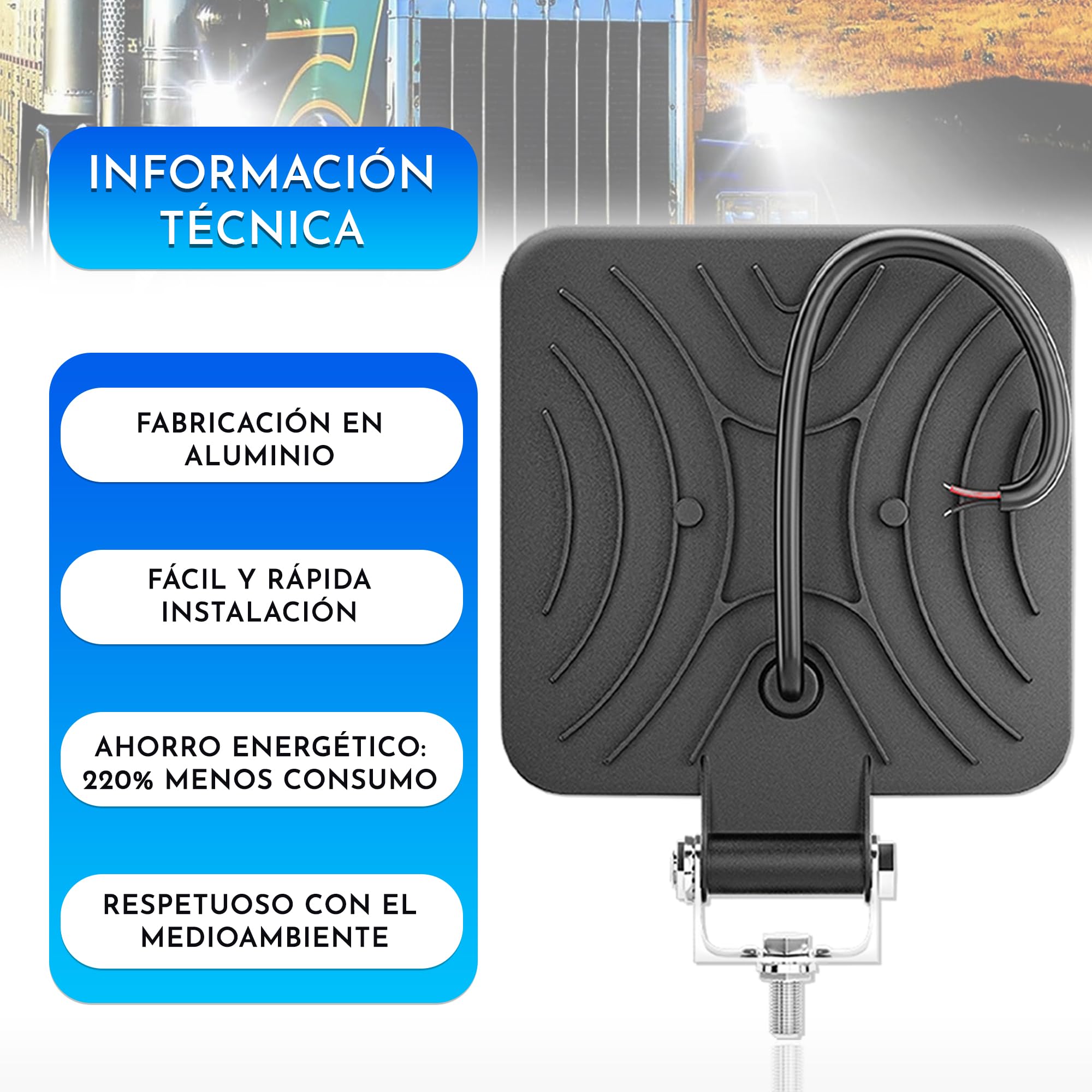 Foco led 12v 2 uds Aluminio abs 18 Leds 6500K 8.4 cm 3.34" IP65 Maxima luminosidad Faros Tractor 4x4 Largo Alcance - 4