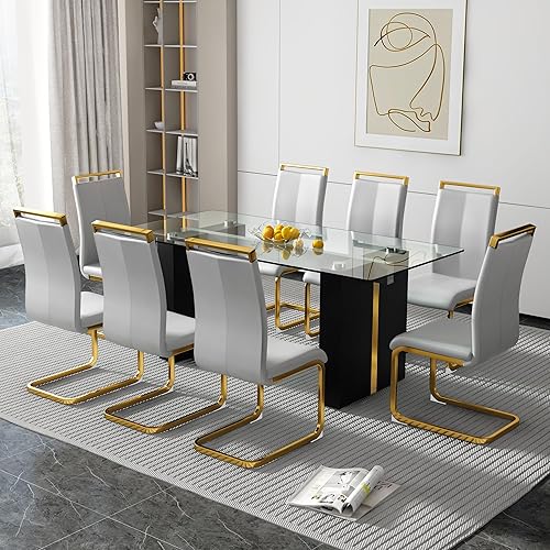 Miniatura 7 de HomVent Mesa de comedor contemporánea de cocina con parte superior de vidrio de 71 pulgadas, mesa de vidrio templado de 0.39 pulgadas con base de