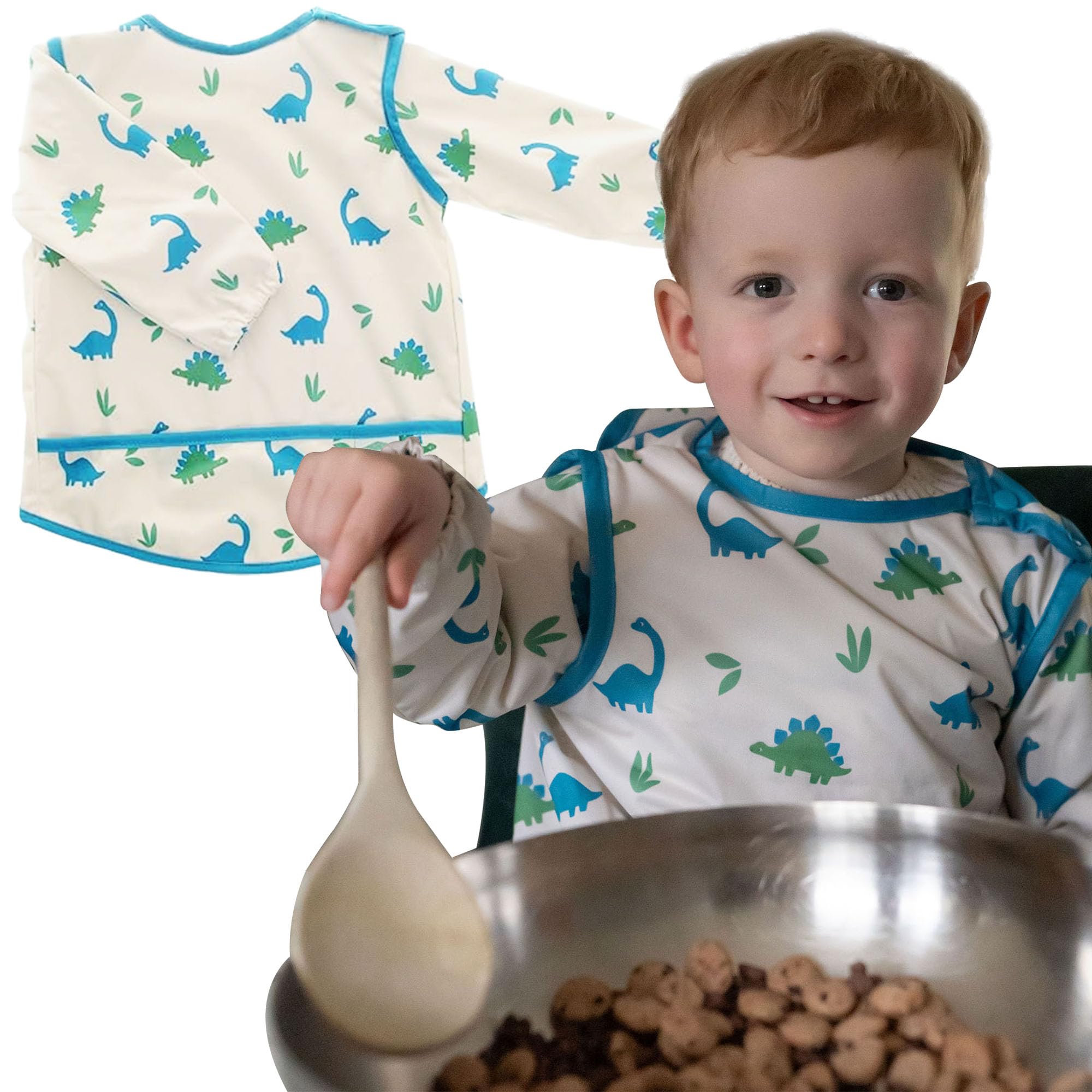 Ziggle Dinosaur Baby Bibs | Waterproof Weaning Bib | Long Sleeve Toddler Bib | Coverall Bibs For Baby | Easy Clean, Mess-Free Mealtime | Coverall Bib