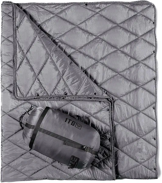 1TG Tactical Camping Blanket - Packable, Ultra Warm and Lightweight with Snap Button Backpacking Quilt, for Sleeping, Outdoors, Travel, and Indoor Use - Gray