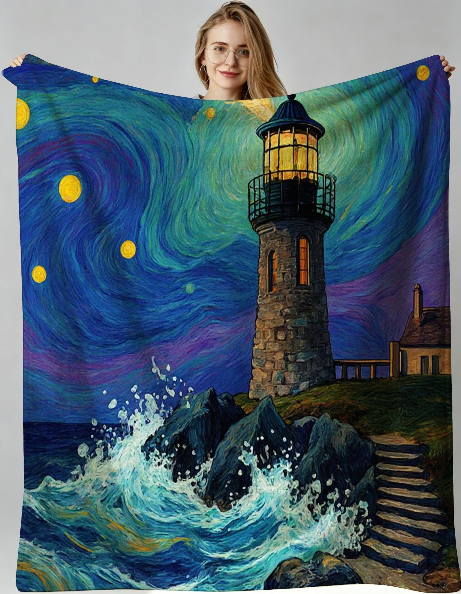 Couverture polaire phare bleu grand confort 240x260 cm aux finitions soignées