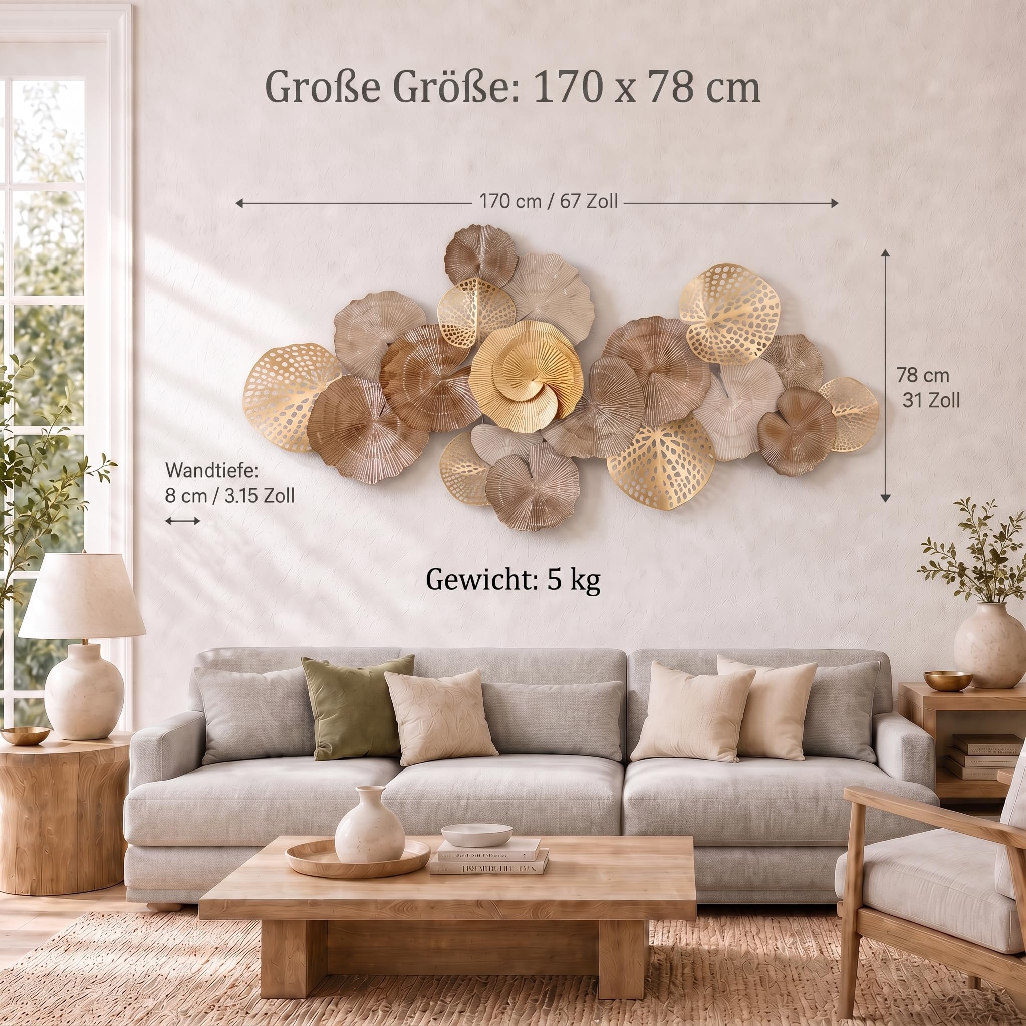 Blissio 3D Groß Wanddeko Wohnzimmer – Flexibel Aufhängbar