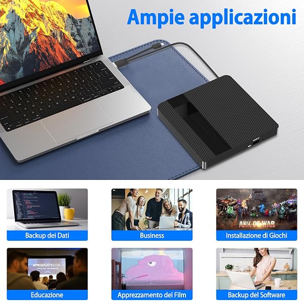 BNEHHOV Lettore CD DVD Esterno per PC Portatile USB 3.0 Type-C Masterizzatore CD/DVD +/-RW Drive CD ROM Unità DVD Esterne per Laptop Desktop Windows XP/2003/Win8/Win10/ Vista Linux Mac10 OS (06EU) - 5