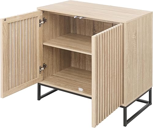 Miniatura 4 de LUMISOL Aparador de buffet, armario de almacenamiento con 3 puertas, aparador de madera con patas de metal para sala de estar, comedor, dormitorio,