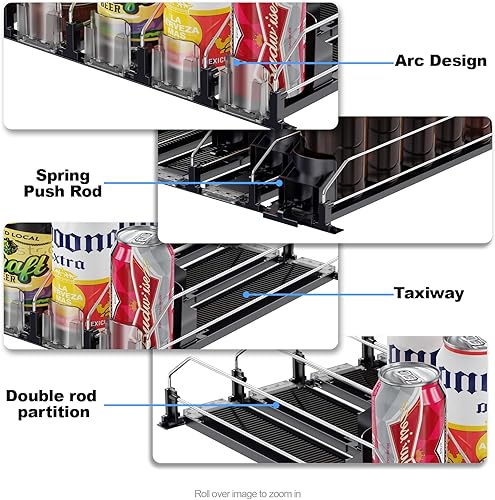 Miniatura 4 de Organizador de bebidas para mini refrigerador, 12 onzas, 16 onzas, 20 onzas, dispensador de latas de soda para refrigerador, ancho ajustable,