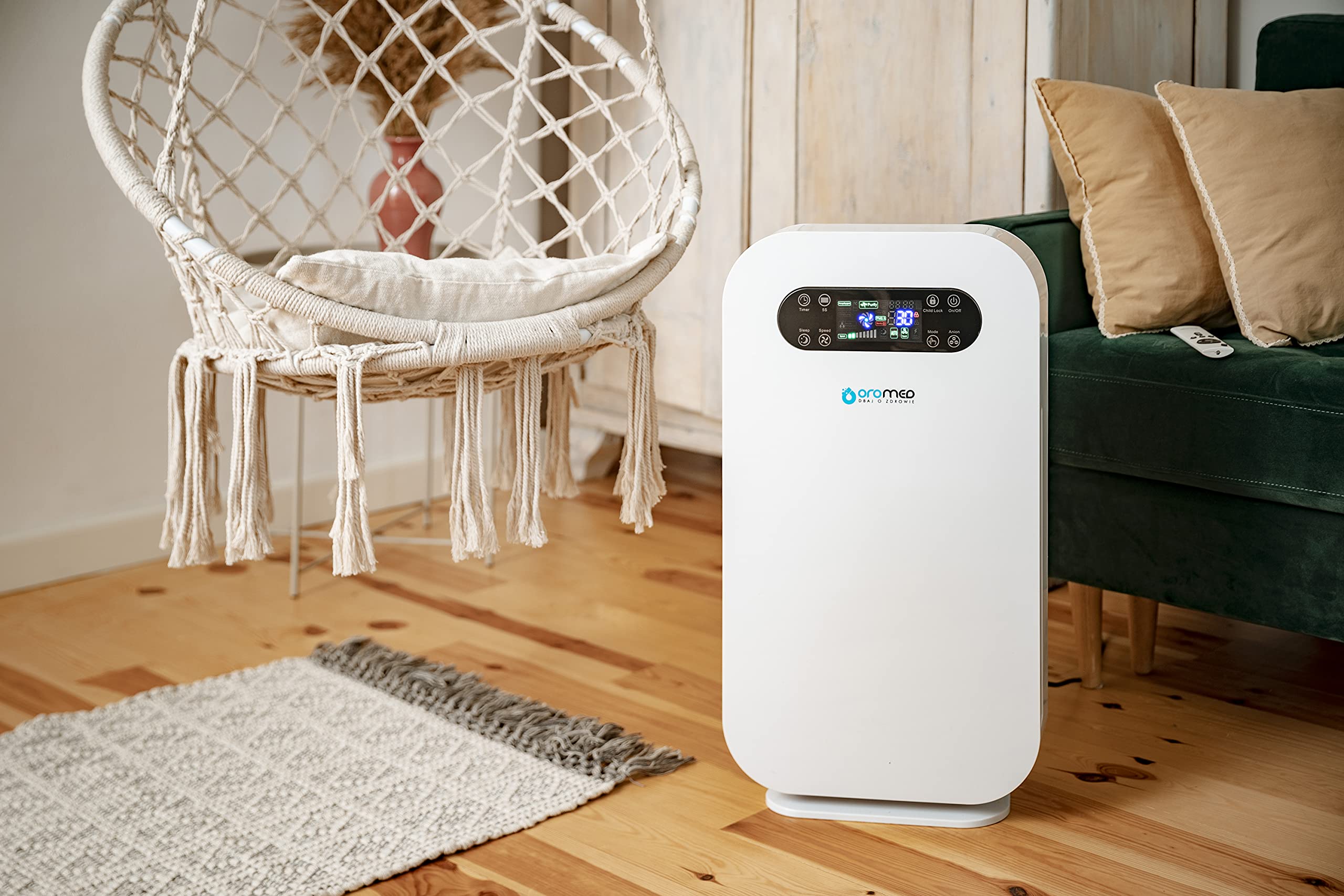 Oromed - Oczyszczacz Powietrza ORO-AIR PURIFIER BASIC, Filtr HEPA Eliminuje 99,9% Zanieczyszczeń - Cichy Oczyszczacz Powietrza z Jonizatorem i Pilotem