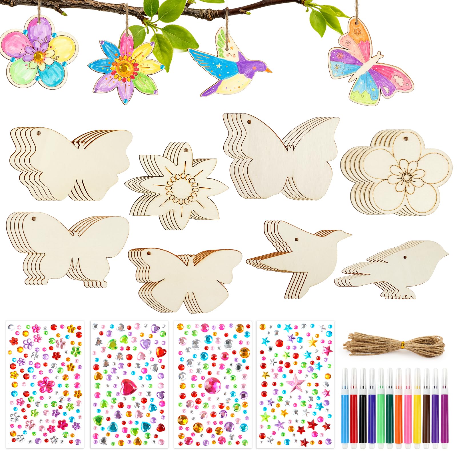 Ainiv 40 PCS Wooden Butterfly and Flower Crafts Kits, DIY Wooden Crafts Kit