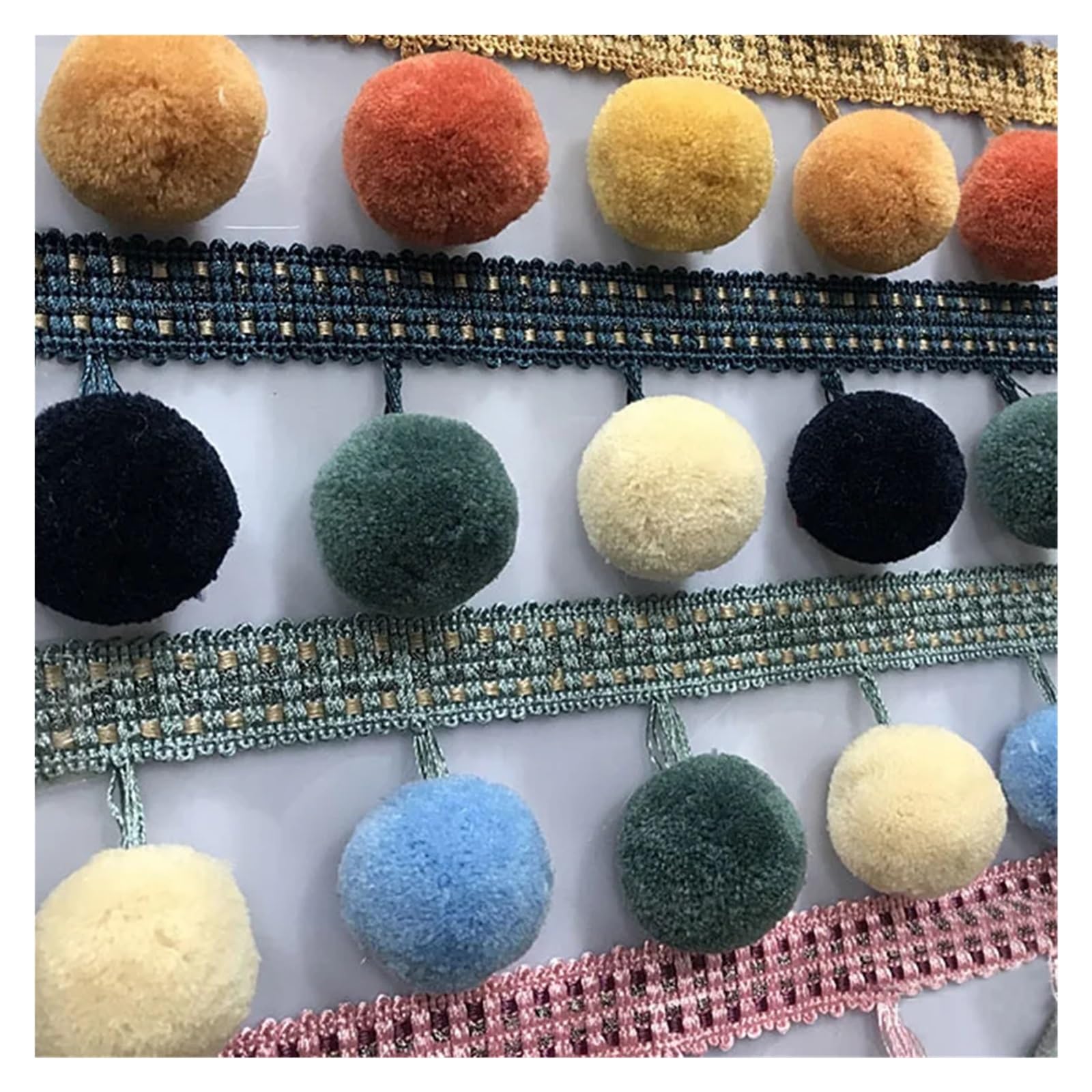 Garniture à Franges avec Perles Garniture de rideau en dentelle 2M, boule peluche, pompon, cheveux, frange, ruban, écharpe, robe, bord nappe, bricolage, couture(5)