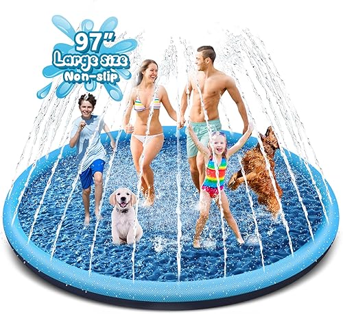 Miniatura 9 de YAUNGEL Almohadilla de salpicaduras para perros, rociador antideslizante de 69 pulgadas para niños, 0.022 in de grosor, duradera y plegable, piscina
