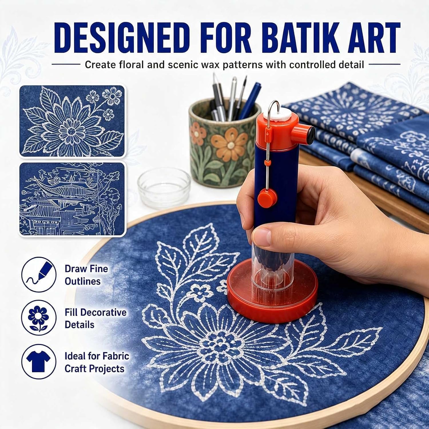 Eoweiot Pluma de cera eléctrica con temperatura ajustable para arte en tela y arcilla, kit completo para pintar y dibujar.