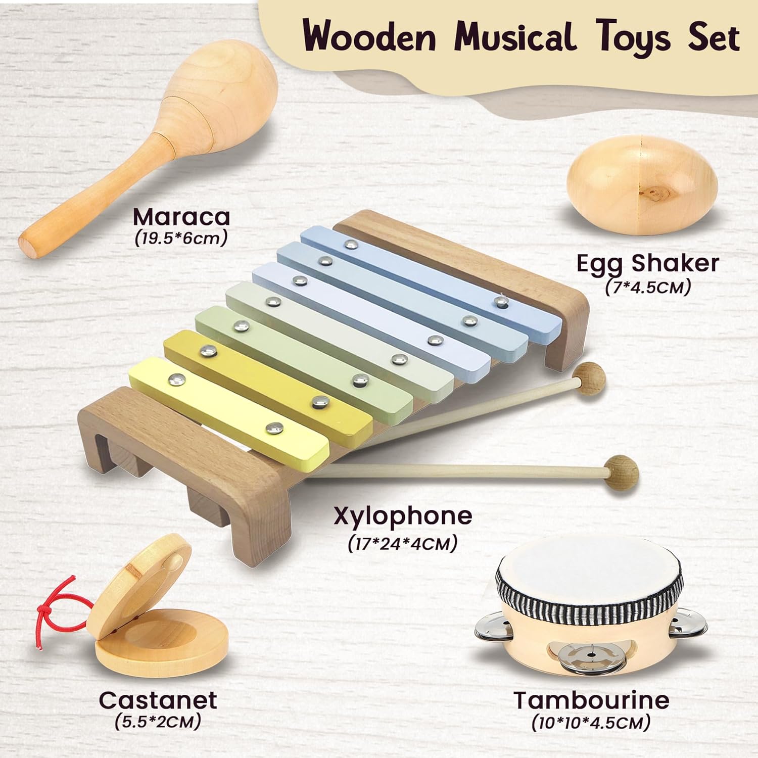Instrumentos musicales de madera para niños pequeños, juguetes - Main Image