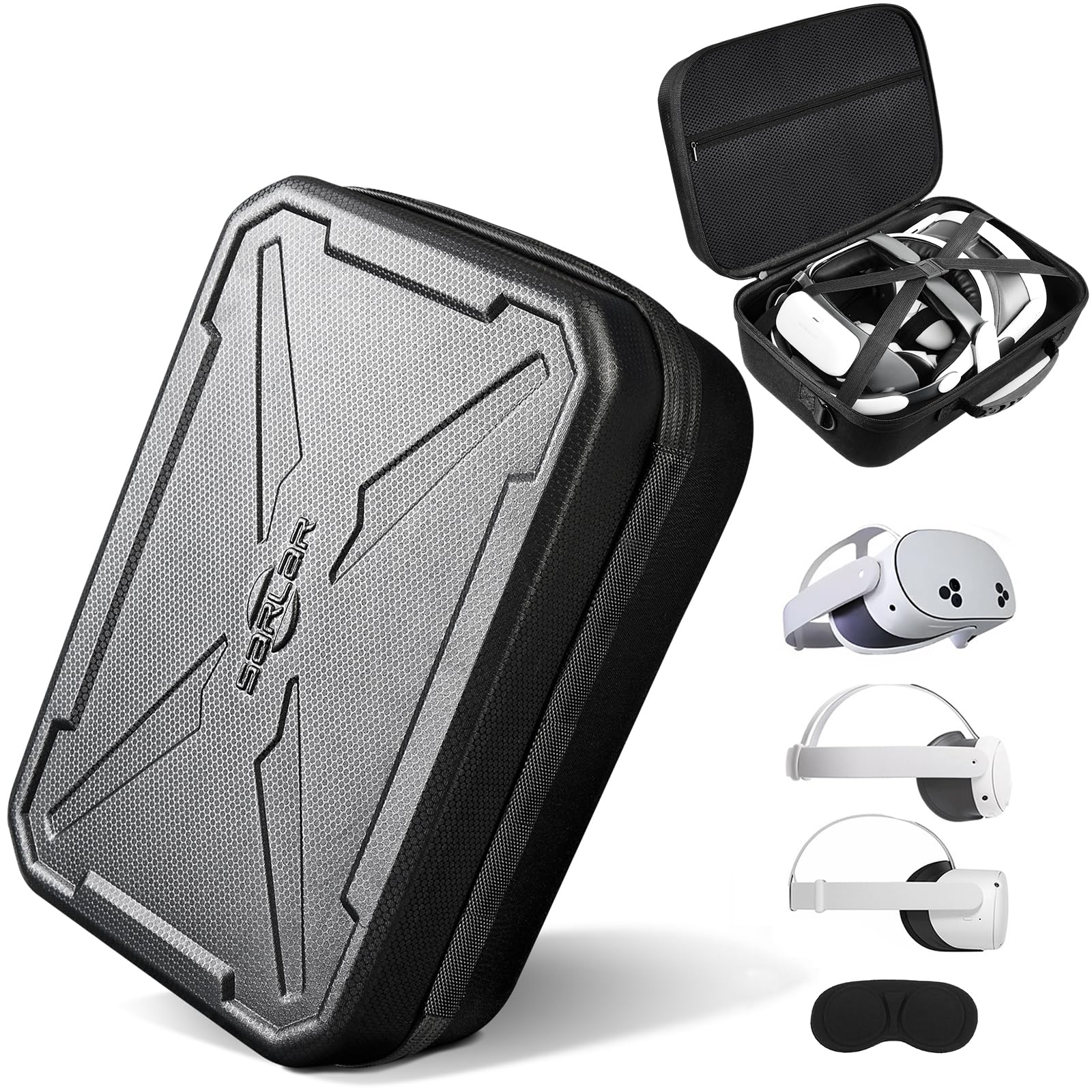 sarlar Funda protectora de viaje compatible con Oculus Meta Quest 3S/Quest 3/Quest 2, bolsa de transporte de accesorios para auriculares originales y Elite Strap VR y controladores táctiles, incluye
