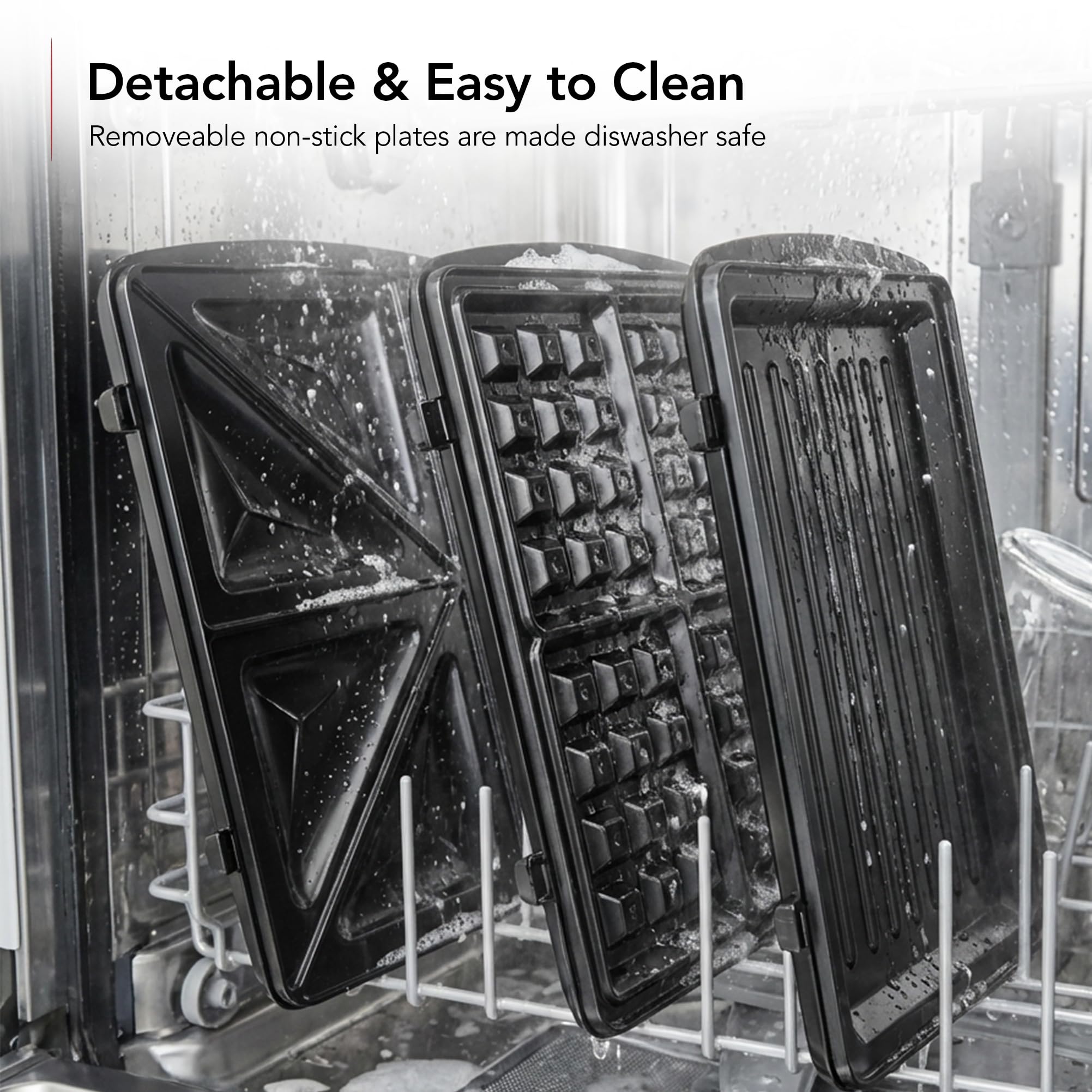 OVENTE 3 in 1 Electric Sandwich Maker, Panini Press Grill and Waffle Iron Set with Removable Non-Stick Plates, Perfect for Cooking Grilled Cheese, Tuna Melts, Burgers, Steaks and Snacks, Black GPI302B