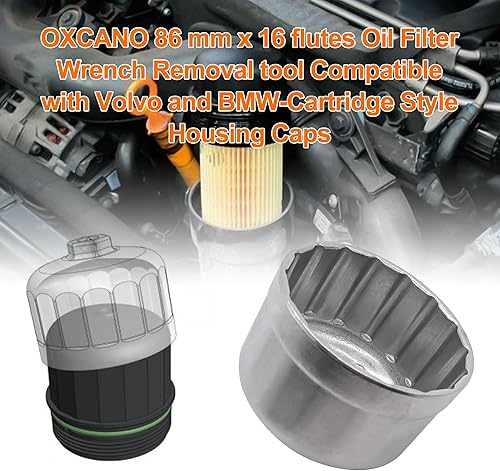 Miniatura 2 de OXCANO Herramienta de extracción de llave de filtro de aceite de 3.386 in x 16 flautas compatible con tapas de carcasa estilo cartucho Volvo y BMW