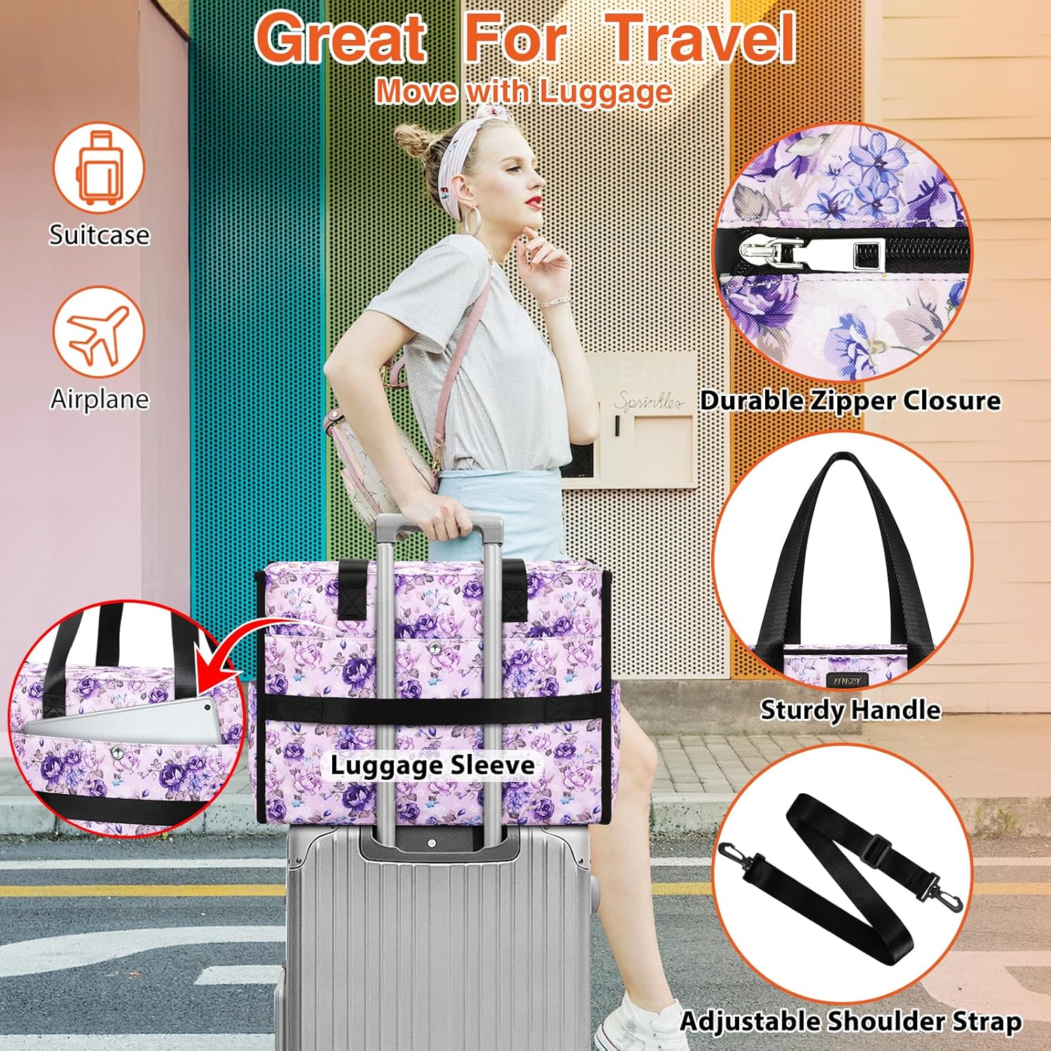 ITIEZY Utility Tote Bag for Women with 15/18 Pockets - Large Teacher Tote Bag with Zipper Compartment Nurse Bags for Work - Image 6