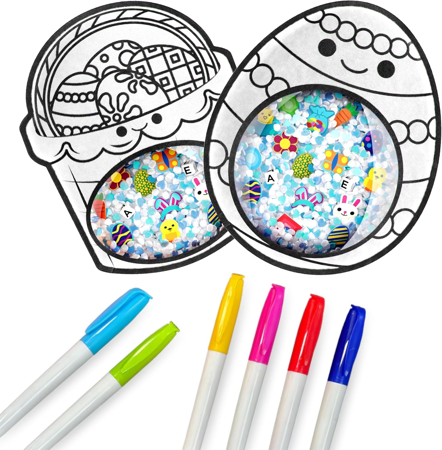 Vango BIZYBOO Colorable Easter Busy Bag Scavenger Hunt - Hidden Object Search Sensory Matching Game for Kids 2 and Up | Includes 6 Non-Toxic Markers (1 Egg, 1 Basket)