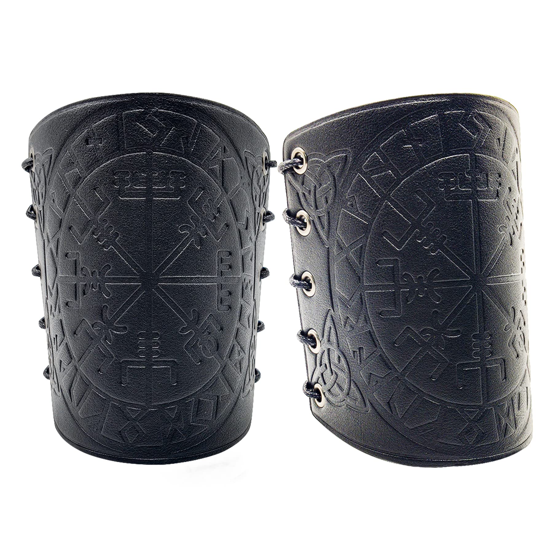 Sehaby Men's Black Leather Arm Bands,Viking Vegvisir Embossed Arm Bracers Adjustable Viking Armor Cuff Gauntlet Wristband Nordic Bracer Armor Punk Leather Costunme Medieval Bracers (Black)