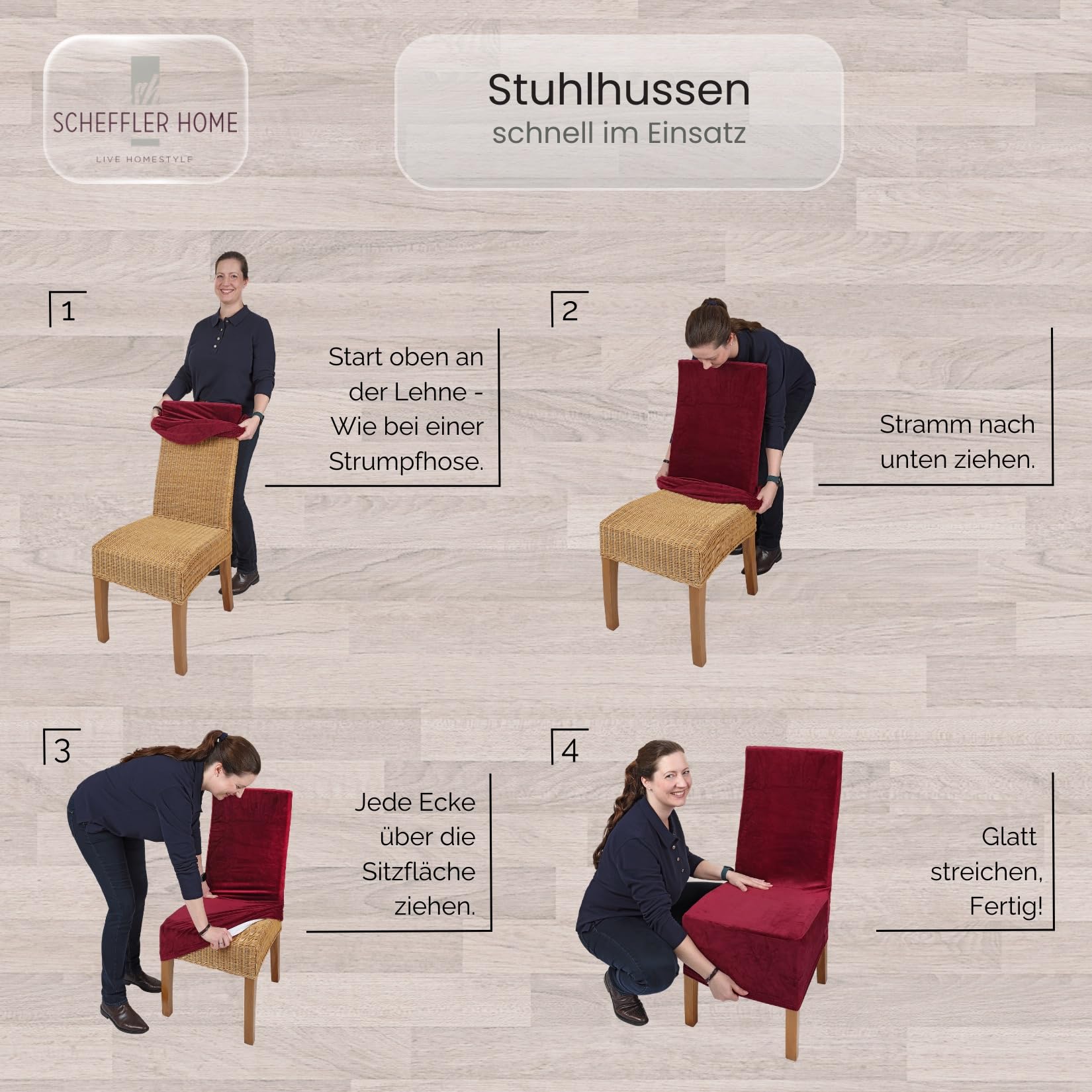 Scheffler Home Stuhlhussen 6er Set Taupe Jersey Baumwolle Emma | Waschbare Stuhlbezüge, Stretch Chair Cover für Hochlehner, Polsterstühle und Esszimmerstühle, Öko-Tex zertifiziert
