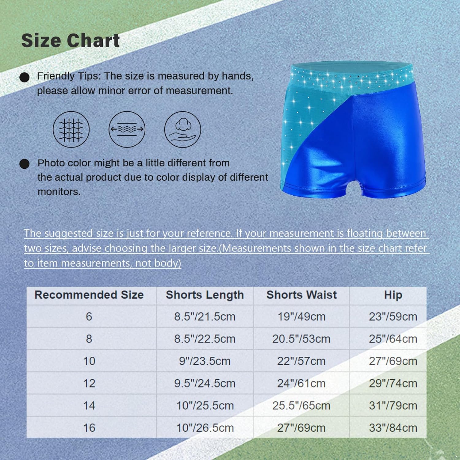 Kids Girls Metallic Color Block Jazz Hip Hop Dance Shorts Rhinestones Gymnastics Yoga Skating Bottoms